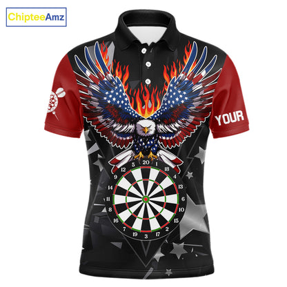 Personalized Flame American Flag Eagle Darts Shirts For Men Custom Patriotic Darts Team Jersey TDM7689