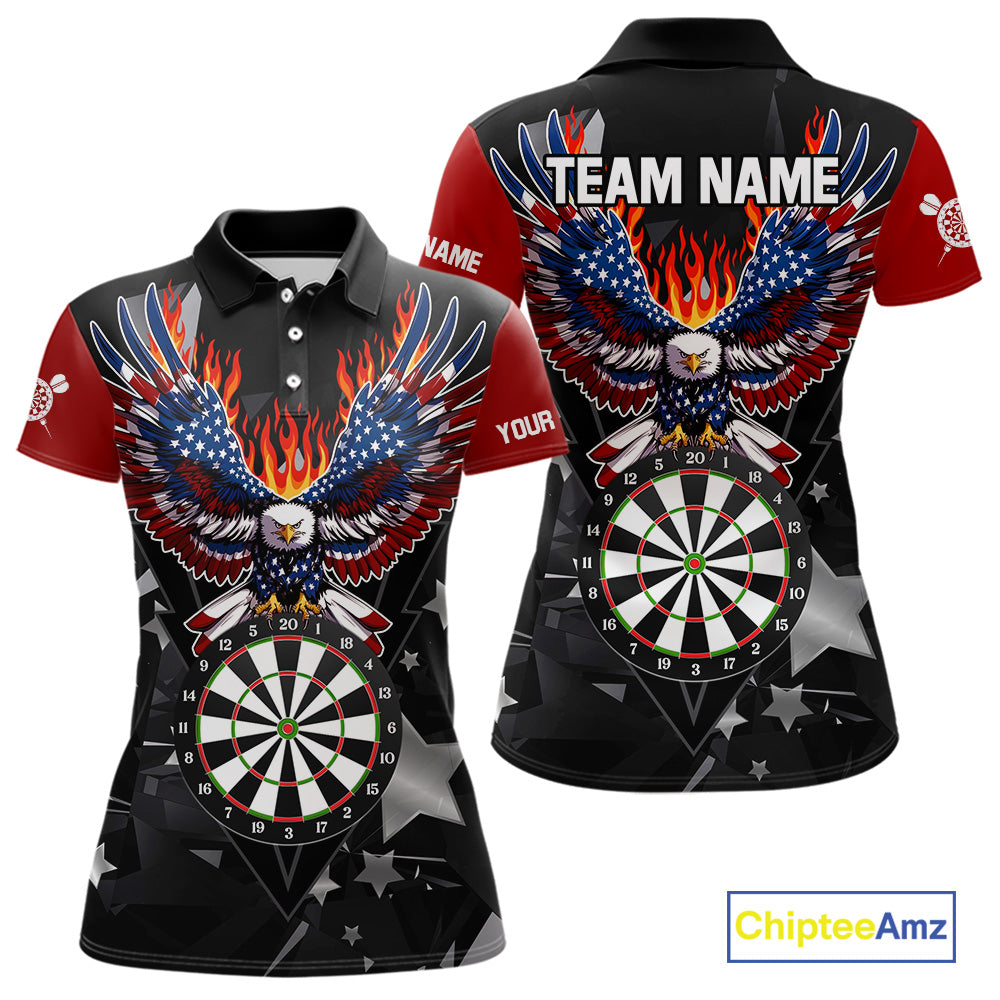 Personalized Flame American Flag Eagle Darts Shirts For Women Custom Patriotic Darts Team Jersey TDM7689
