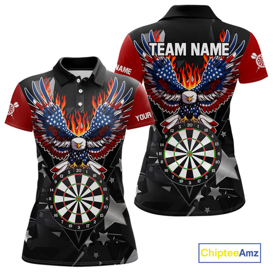 Personalized Flame American Flag Eagle Darts Shirts For Women Custom Patriotic Darts Team Jersey TDM7689