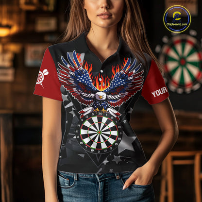 Personalized Flame American Flag Eagle Darts Shirts For Women Custom Patriotic Darts Team Jersey TDM7689