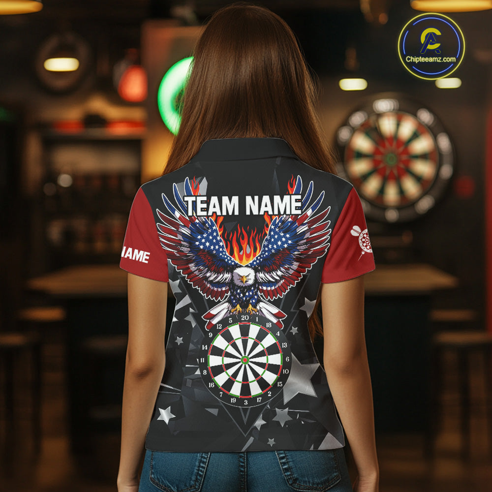 Personalized Flame American Flag Eagle Darts Shirts For Women Custom Patriotic Darts Team Jersey TDM7689