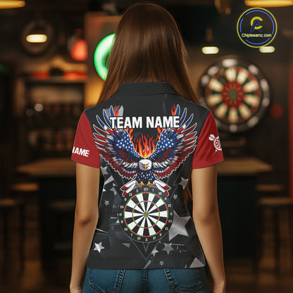 Personalized Flame American Flag Eagle Darts Shirts For Women Custom Patriotic Darts Team Jersey TDM7689