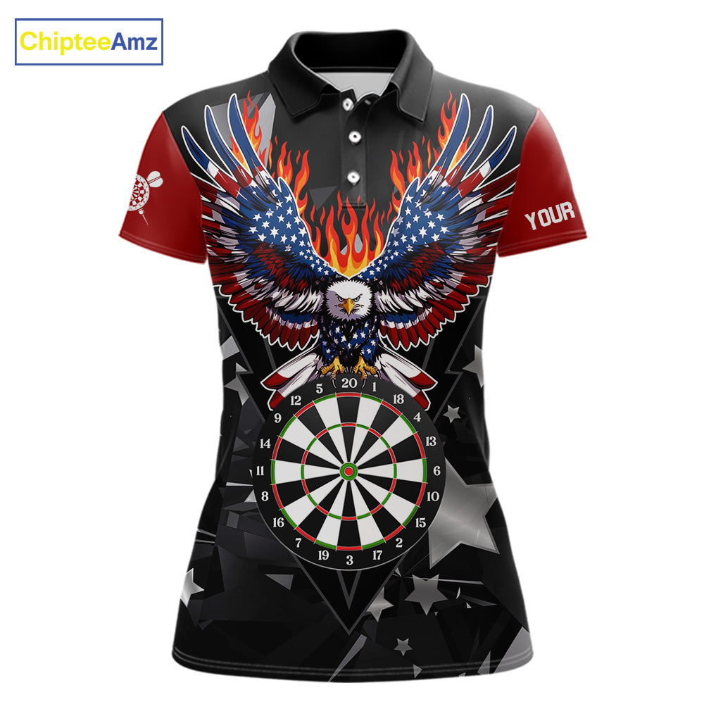 Personalized Flame American Flag Eagle Darts Shirts For Women Custom Patriotic Darts Team Jersey TDM7689