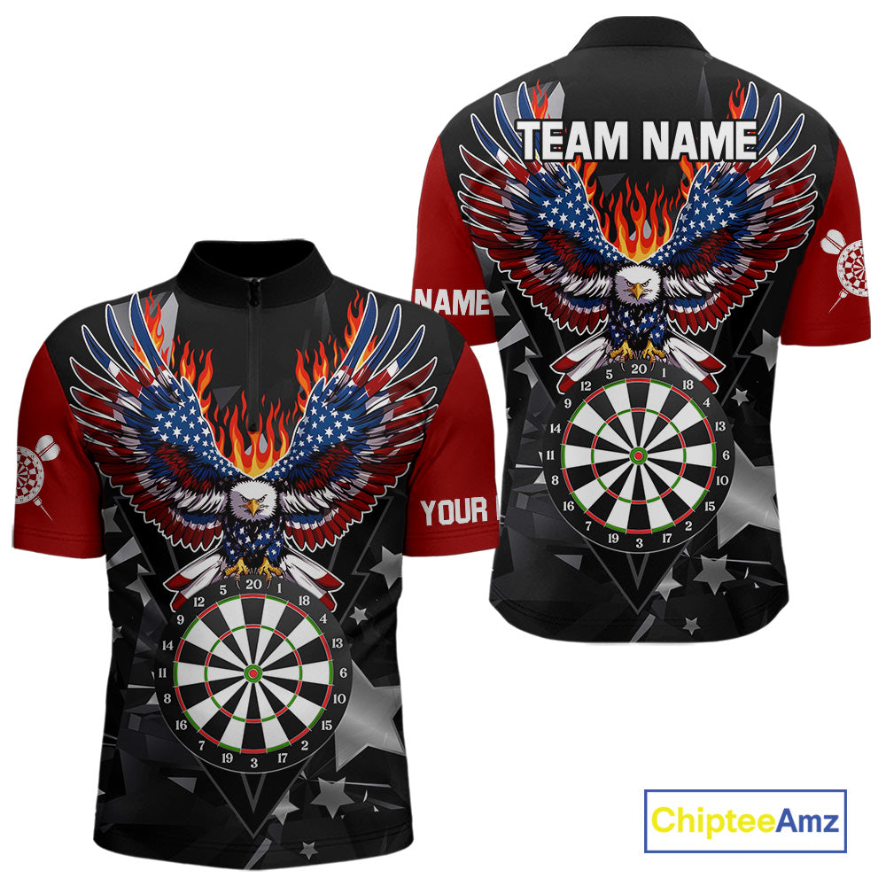 Personalized Flame American Flag Eagle Darts Shirts For Men Custom Patriotic Darts Team Jersey TDM7689