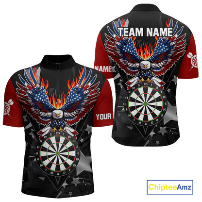 Personalized Flame American Flag Eagle Darts Shirts For Men Custom Patriotic Darts Team Jersey TDM7689