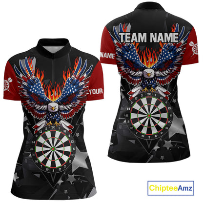 Personalized Flame American Flag Eagle Darts Shirts For Women Custom Patriotic Darts Team Jersey TDM7689