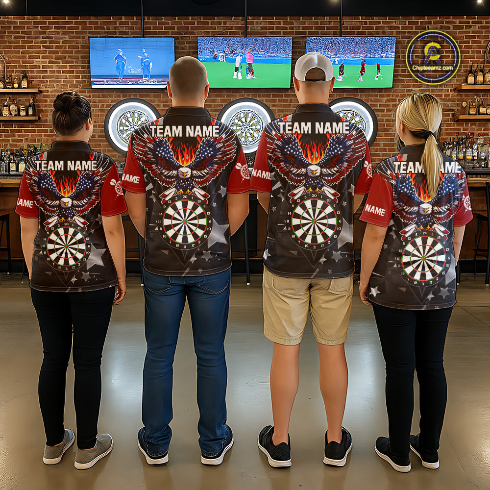Personalized Flame American Flag Eagle Darts Shirts For Men Custom Patriotic Darts Team Jersey TDM7689