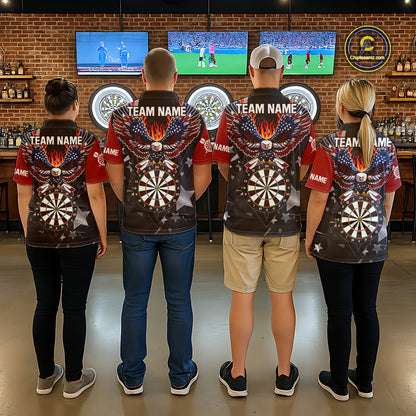 Personalized Flame American Flag Eagle Darts Shirts For Men Custom Patriotic Darts Team Jersey TDM7689