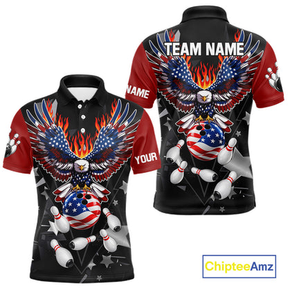 Personalized Flame American Flag Eagle Bowling Shirts For Men Custom Patriotic Bowling Team Jersey TDM7690