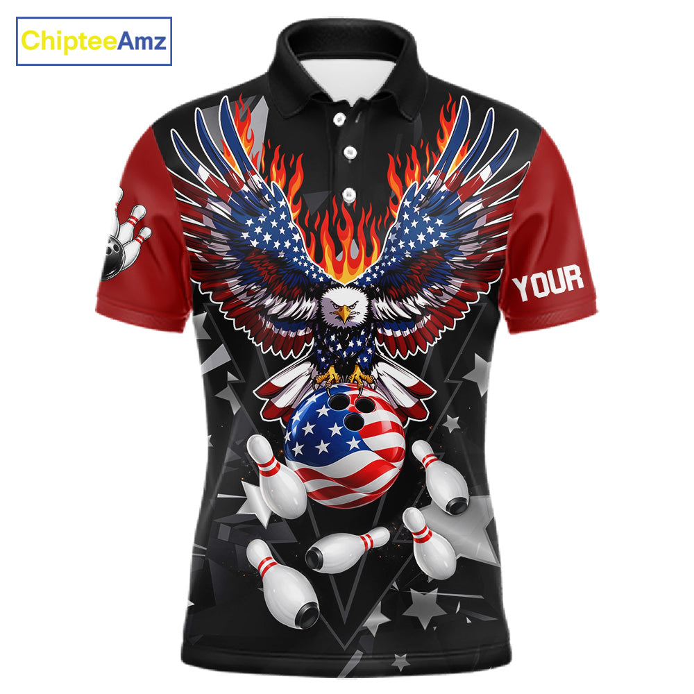 Personalized Flame American Flag Eagle Bowling Shirts For Men Custom Patriotic Bowling Team Jersey TDM7690
