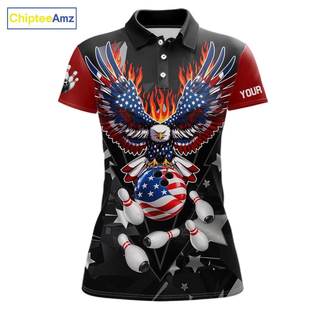 Personalized Flame American Flag Eagle Bowling Shirts For Women Custom Patriotic Bowling Team Jersey TDM7690