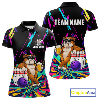 Colorful Bowling Jersey Funny Bulldog Bowling Polo & 1/4 Zip For Women Custom Bowling Team Shirts TDM7703