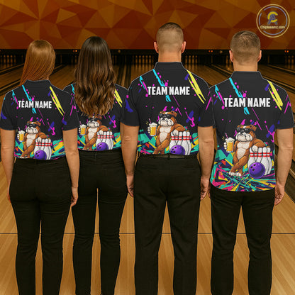 Colorful Bowling Jersey Funny Bulldog Bowling Polo & 1/4 Zip For Men Custom Bowling Team Shirts TDM7703