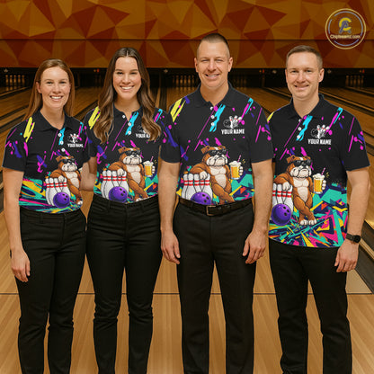 Colorful Bowling Jersey Funny Bulldog Bowling Polo & 1/4 Zip For Men Custom Bowling Team Shirts TDM7703