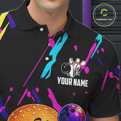 Colorful Bowling Jersey Funny Hamburger Bowling Polo & 1/4 Zip For Men Custom Bowling Team Shirts TDM7704