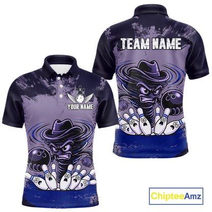 Funny Tornado Purple Grunge Bowling Shirts For Men Custom Bowling Team Jersey Polo & Quarter Zip TDM7705