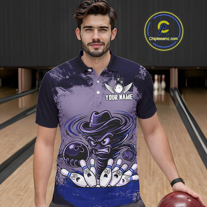 Funny Tornado Purple Grunge Bowling Shirts For Men Custom Bowling Team Jersey Polo & Quarter Zip TDM7705