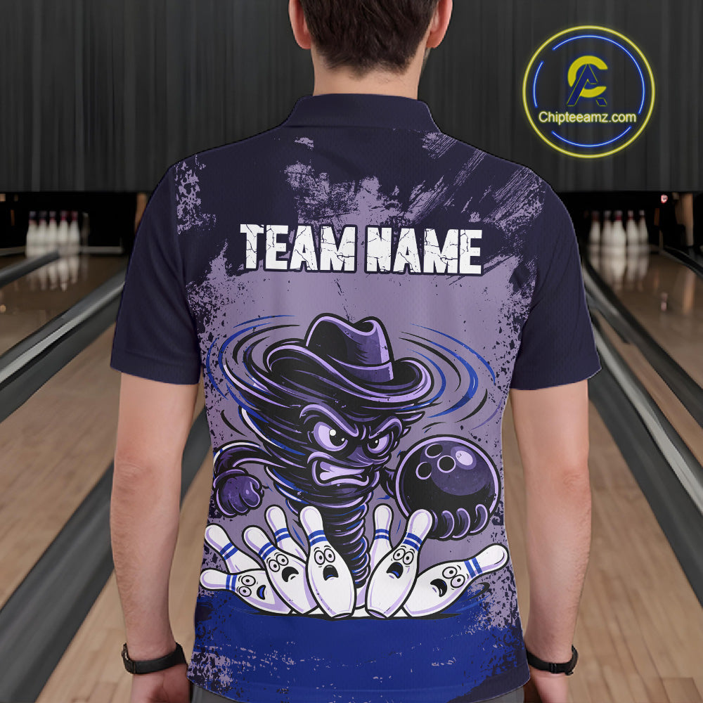 Funny Tornado Purple Grunge Bowling Shirts For Men Custom Bowling Team Jersey Polo & Quarter Zip TDM7705