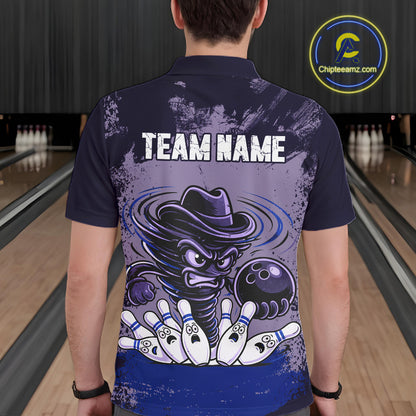 Funny Tornado Purple Grunge Bowling Shirts For Men Custom Bowling Team Jersey Polo & Quarter Zip TDM7705