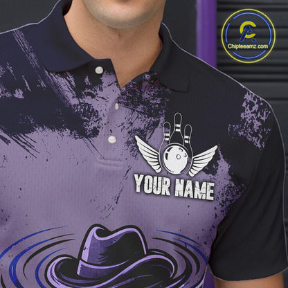 Funny Tornado Purple Grunge Bowling Shirts For Men Custom Bowling Team Jersey Polo & Quarter Zip TDM7705