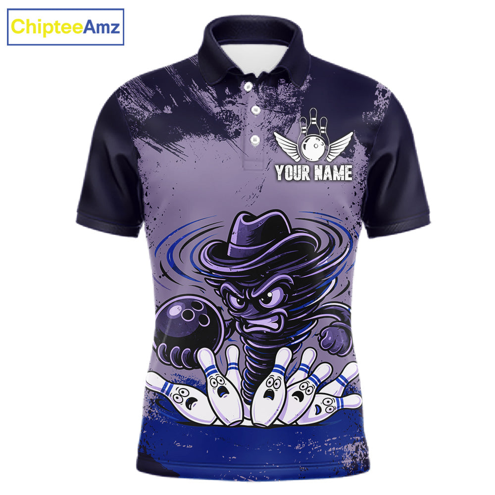 Funny Tornado Purple Grunge Bowling Shirts For Men Custom Bowling Team Jersey Polo & Quarter Zip TDM7705