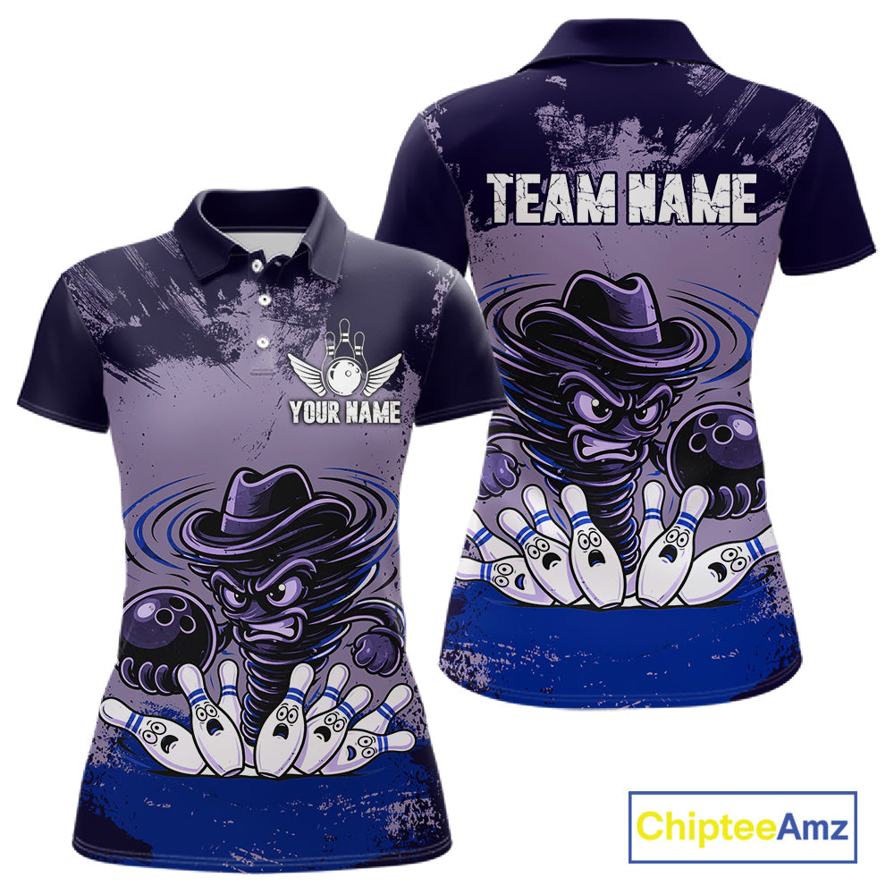 Funny Tornado Purple Grunge Bowling Shirts For Women Custom Bowling Team Jersey Polo & Quarter Zip TDM7705