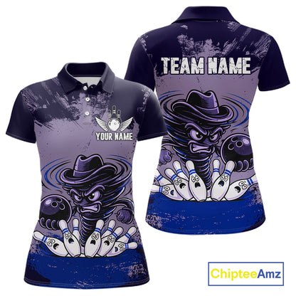 Funny Tornado Purple Grunge Bowling Shirts For Women Custom Bowling Team Jersey Polo & Quarter Zip TDM7705