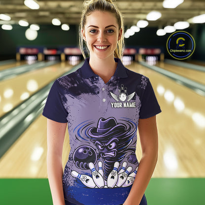 Funny Tornado Purple Grunge Bowling Shirts For Women Custom Bowling Team Jersey Polo & Quarter Zip TDM7705