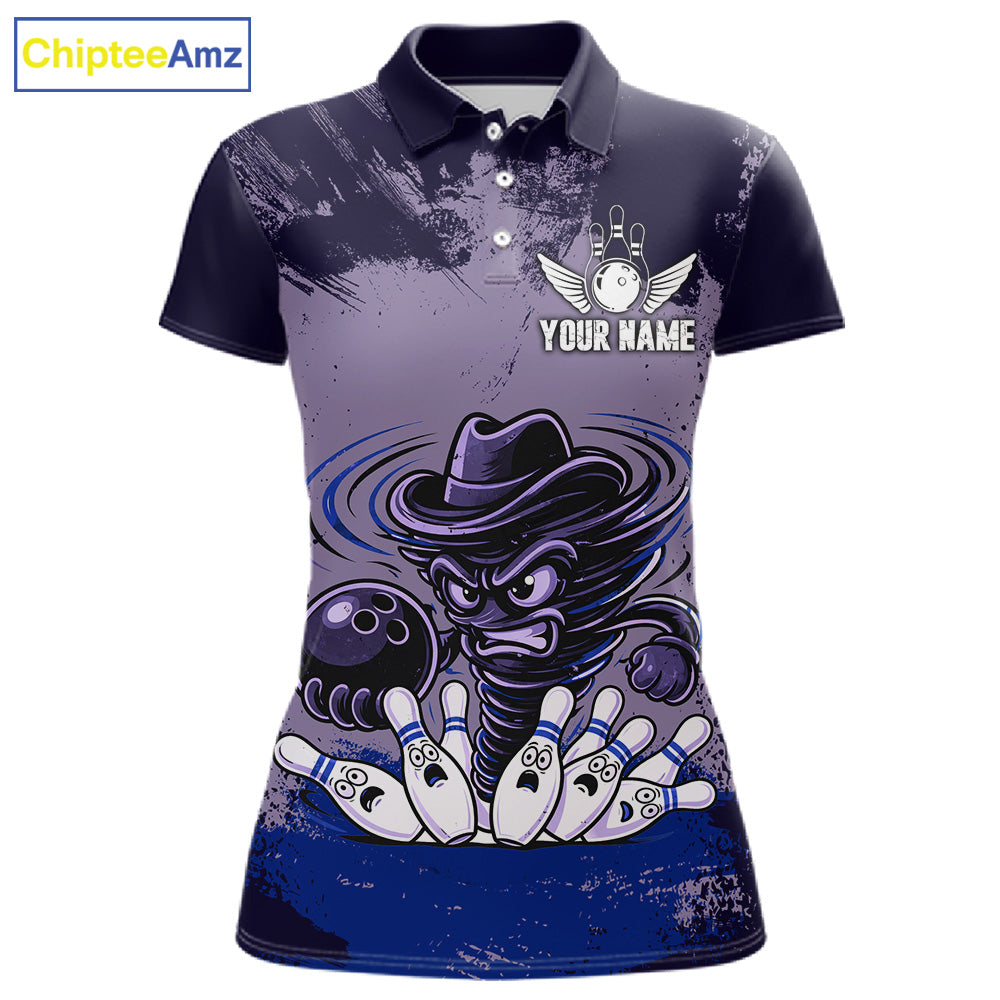 Funny Tornado Purple Grunge Bowling Shirts For Women Custom Bowling Team Jersey Polo & Quarter Zip TDM7705