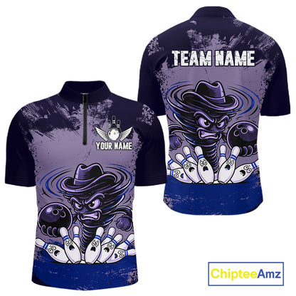 Funny Tornado Purple Grunge Bowling Shirts For Men Custom Bowling Team Jersey Polo & Quarter Zip TDM7705