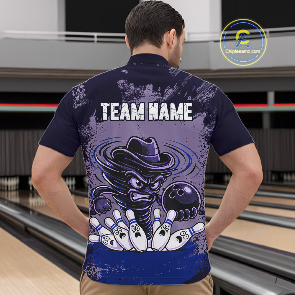 Funny Tornado Purple Grunge Bowling Shirts For Men Custom Bowling Team Jersey Polo & Quarter Zip TDM7705