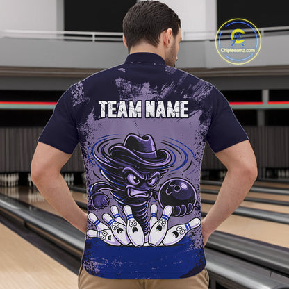 Funny Tornado Purple Grunge Bowling Shirts For Men Custom Bowling Team Jersey Polo & Quarter Zip TDM7705