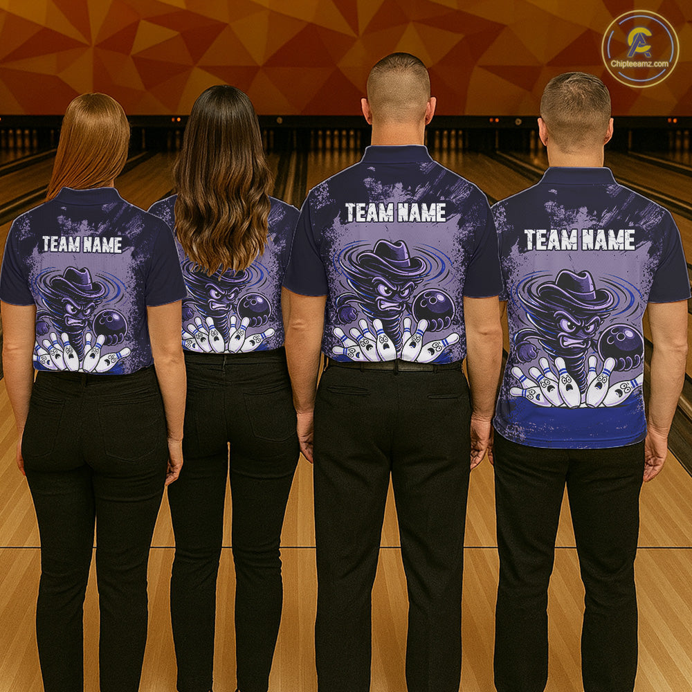 Funny Tornado Purple Grunge Bowling Shirts For Women Custom Bowling Team Jersey Polo & Quarter Zip TDM7705