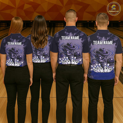 Funny Tornado Purple Grunge Bowling Shirts For Women Custom Bowling Team Jersey Polo & Quarter Zip TDM7705