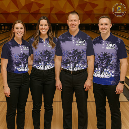 Funny Tornado Purple Grunge Bowling Shirts For Women Custom Bowling Team Jersey Polo & Quarter Zip TDM7705