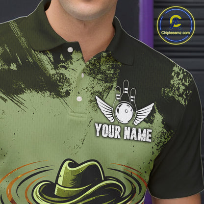 Funny Tornado Green Grunge Bowling Shirts For Men Custom Bowling Team Jersey Polo & Quarter Zip TDM7706