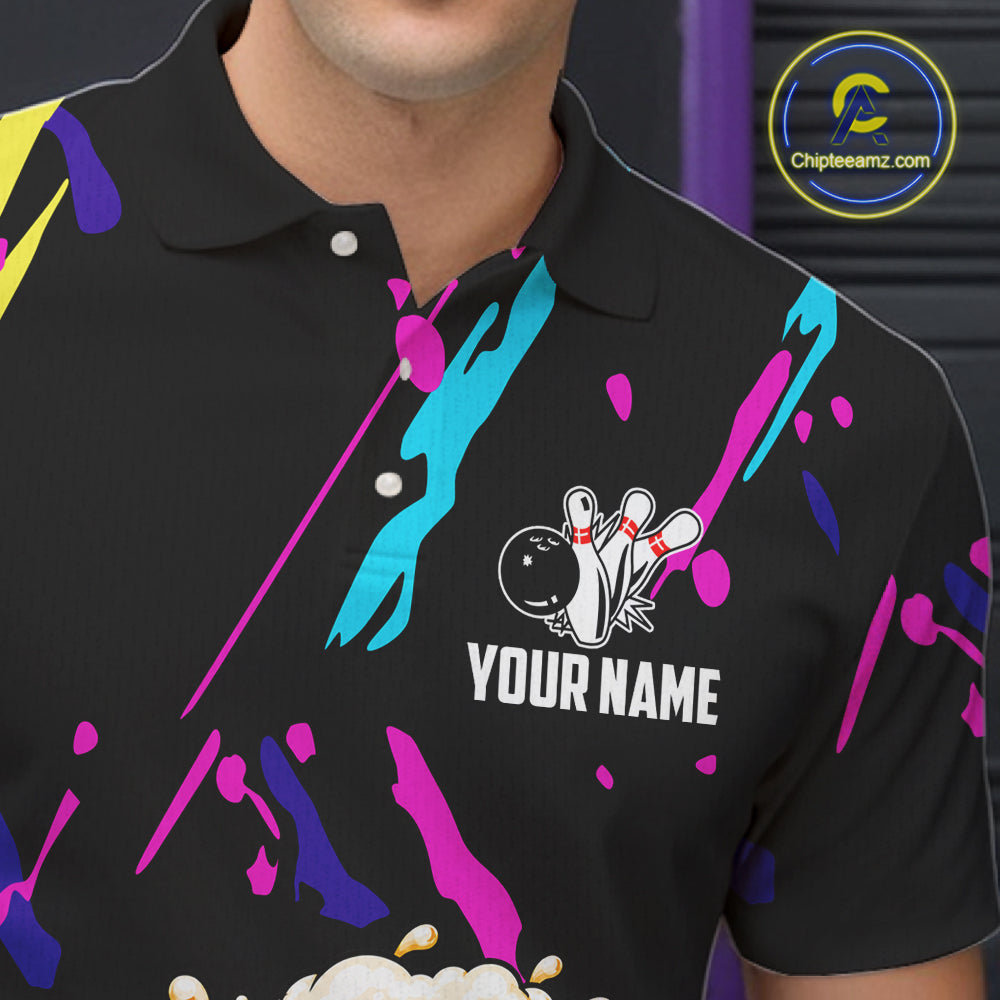 Colorful Bowling Jersey Funny Beer Bowling Polo & 1/4 Zip For Men Custom Bowling Team Shirts TDM8024
