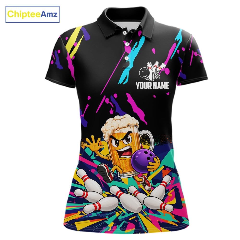 Colorful Bowling Jersey Funny Beer Bowling Team Shirts For Women Custom Bowling Polo & 1/4 Zip TDM8025