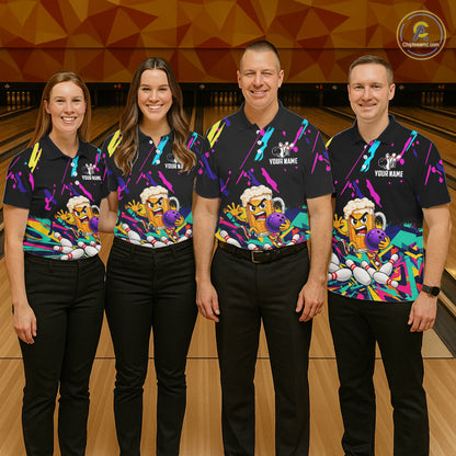 Colorful Bowling Jersey Funny Beer Bowling Team Shirts For Women Custom Bowling Polo & 1/4 Zip TDM8025