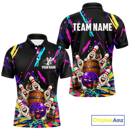 Colorful Bowling Jersey Funny Bourbon Drunk Bowling Team Shirts For Men Custom Bowling Gifts TDM8026