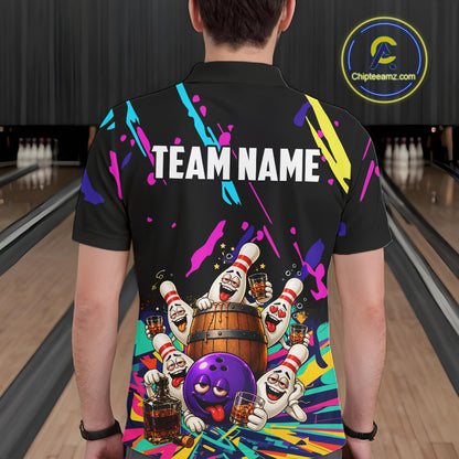 Colorful Bowling Jersey Funny Bourbon Drunk Bowling Team Shirts For Men Custom Bowling Gifts TDM8026