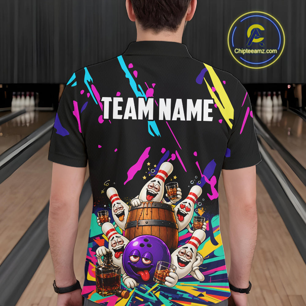 Colorful Bowling Jersey Funny Bourbon Drunk Bowling Team Shirts For Men Custom Bowling Gifts TDM8026