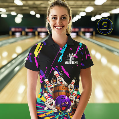 Colorful Bowling Jersey Funny Bourbon Drunk Bowling Team Shirts For Women Custom Bowling Gifts TDM8026