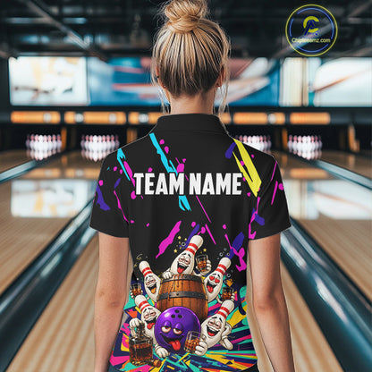 Colorful Bowling Jersey Funny Bourbon Drunk Bowling Team Shirts For Women Custom Bowling Gifts TDM8026