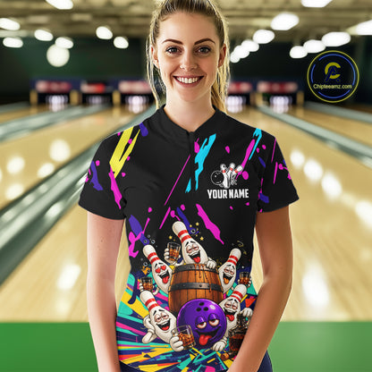 Colorful Bowling Jersey Funny Bourbon Drunk Bowling Team Shirts For Women Custom Bowling Gifts TDM8026
