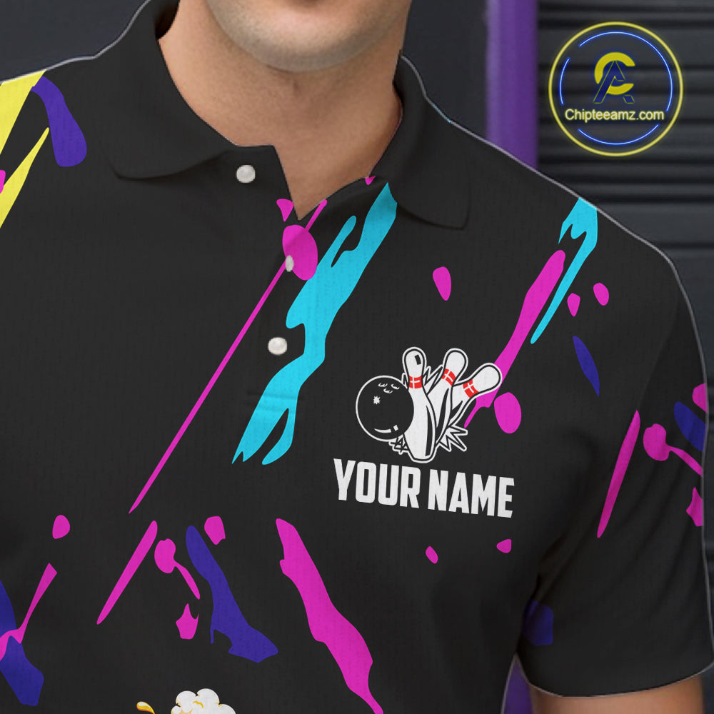Colorful Bowling Jersey Funny Drunk Beer Bowling Polo & 1/4 Zip For Men Custom Bowling Team Shirt TDM8027