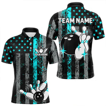 Load image into Gallery viewer, Turquoise Grunge American Flag Patriotic Bowling Shirts For Men Custom Bowling Team Jerseys TDM3503