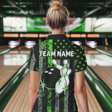 Load image into Gallery viewer, Personalized Green Grunge American Flag Patriotic Bowling Shirts For Women Custom Bowling Team Jersey TDM3504