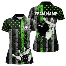 Load image into Gallery viewer, Personalized Green Grunge American Flag Patriotic Bowling Shirts For Women Custom Bowling Team Jersey TDM3504