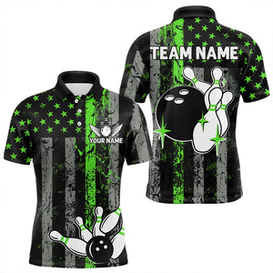 Personalized Green Grunge American Flag Patriotic Bowling Shirts For Men Custom Bowling Team Jersey TDM3504